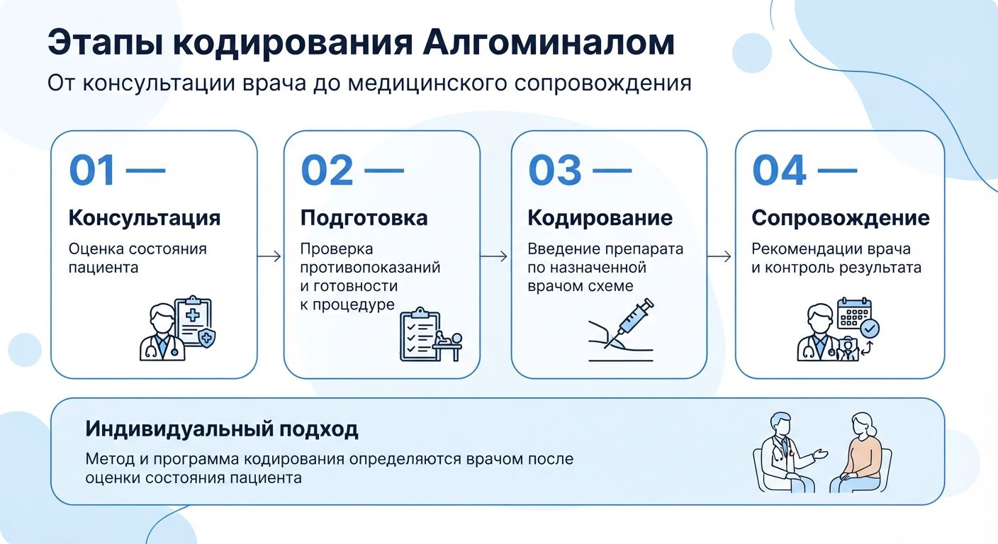 Кодирование препаратом «Алгоминал» в Кобрине инфографика
